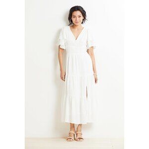 Line & Dot Skylar Swiss Dot Vneck Tiered Midi Dress